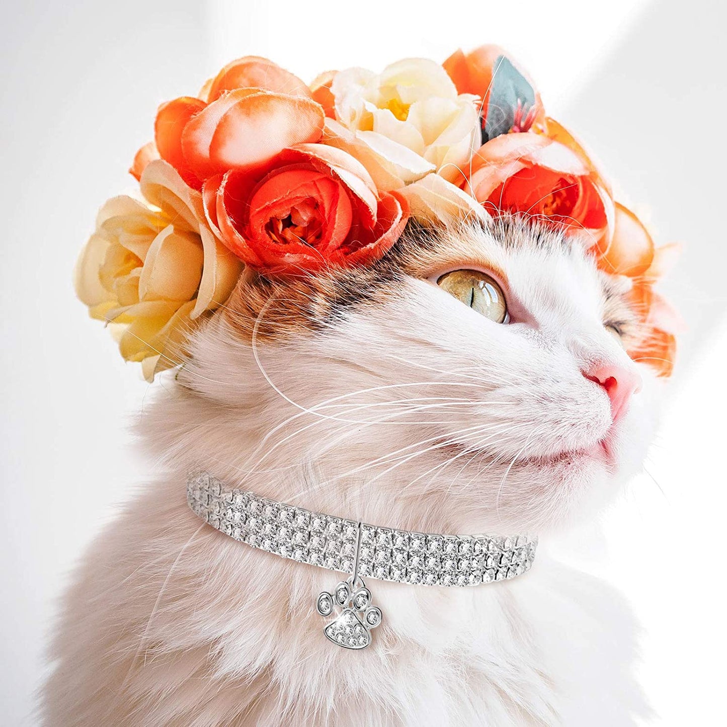 3-Piece Glitter Rhinestone Pet Collars – Fashion Crystal Pendant Necklaces for Cats & Small Dogs (White)